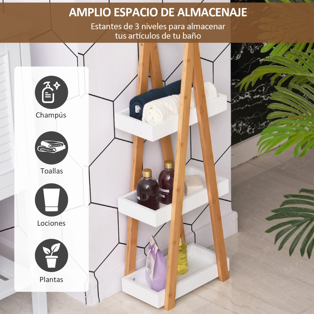 Mobile da Bagno in Bamb¨´ con 3 Ripiani Regolabili ¨C Zephmum ¨C 30x18x81 cm Bianco e Naturale