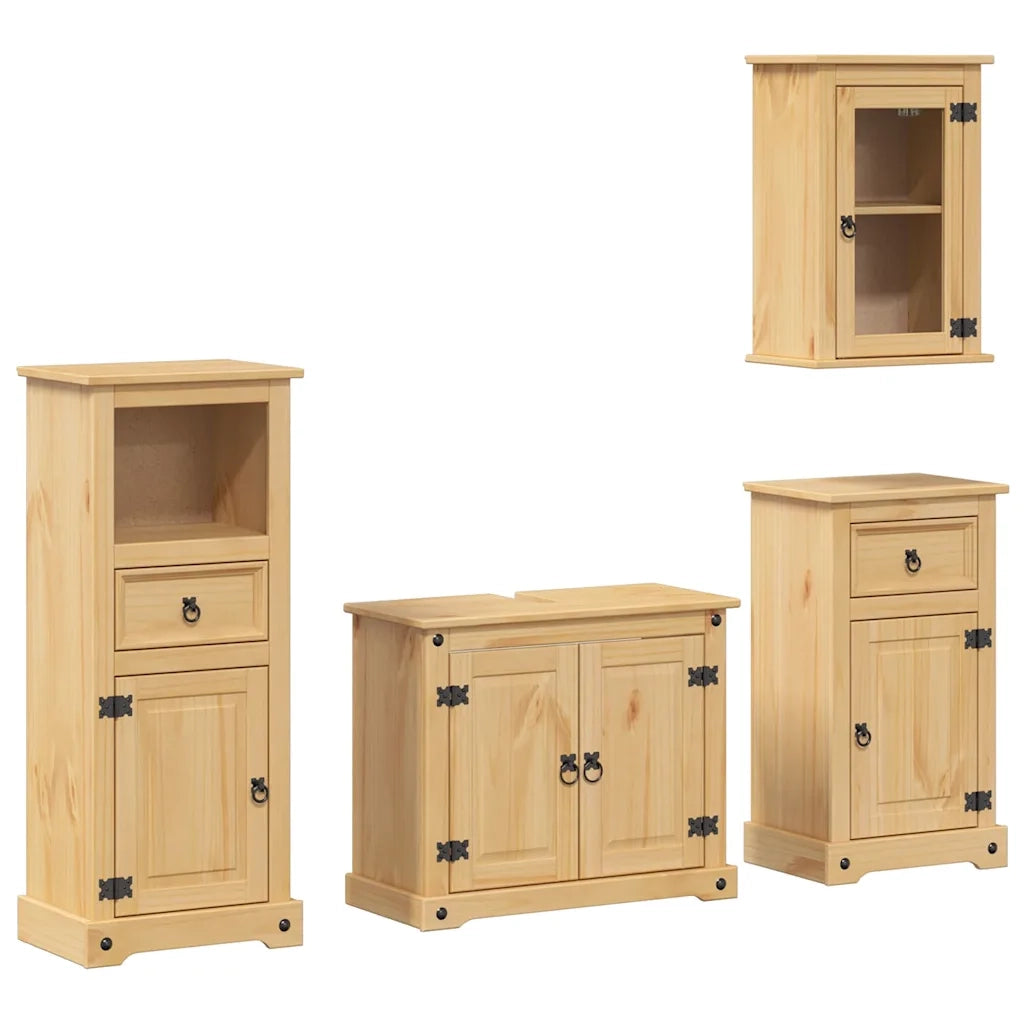 Set Mobili da Bagno 4 pz Corona in Legno Massello di Pino 3334634