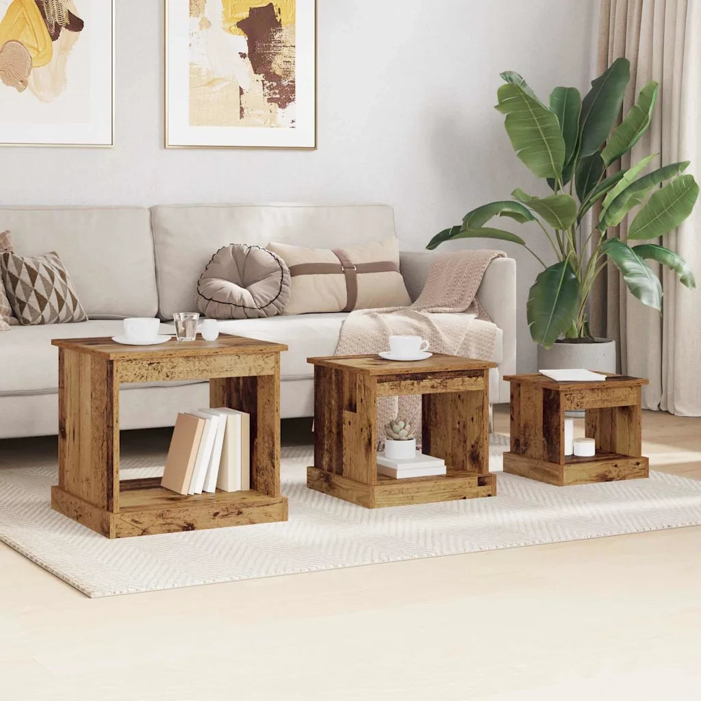 Tavolino da salotto 3 pcs Legno vecchio Legno multistrato