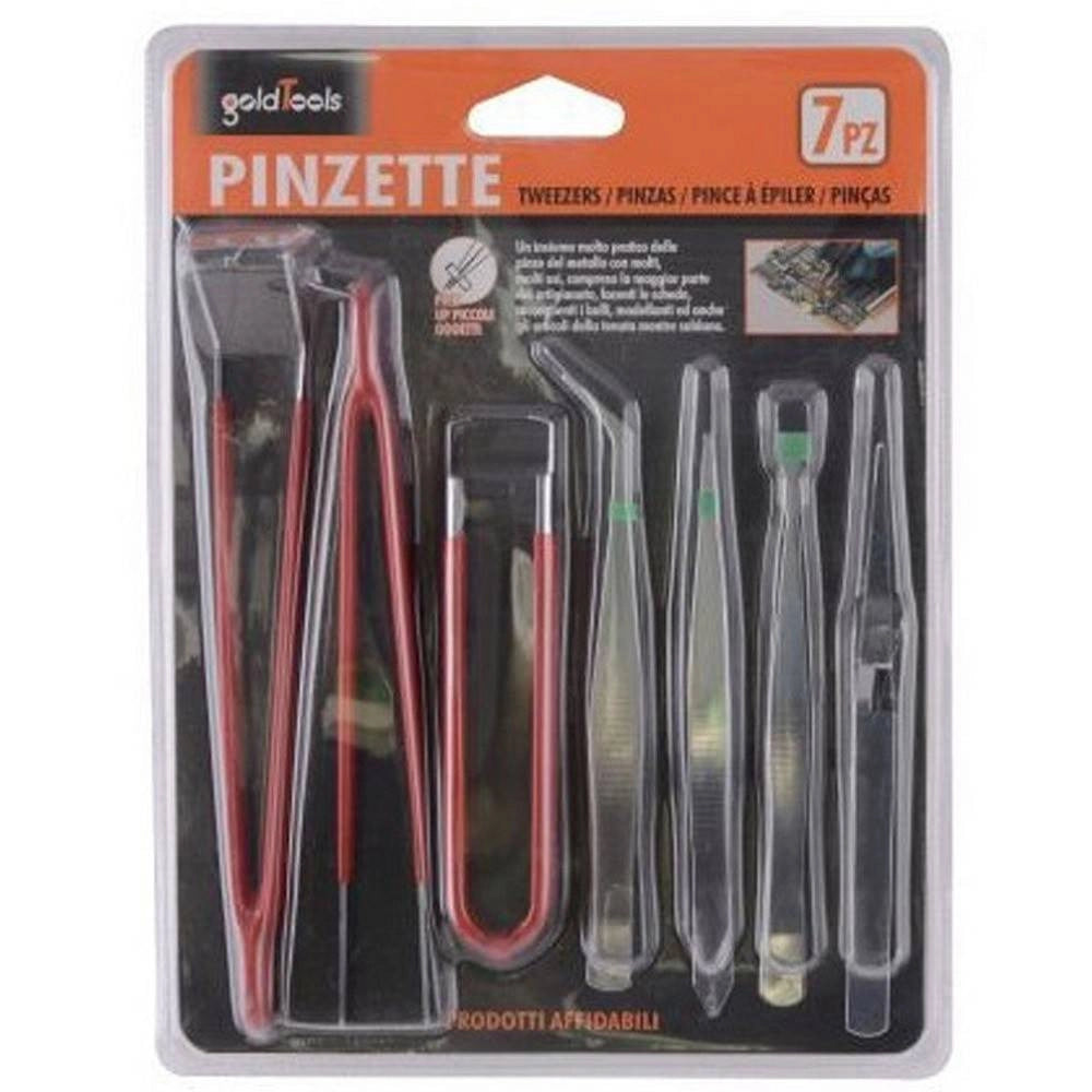 Trade Shop - Pinzette In Acciaio Pinze Industriali Di Precisione Modellismo Elettronica 7 Pz -