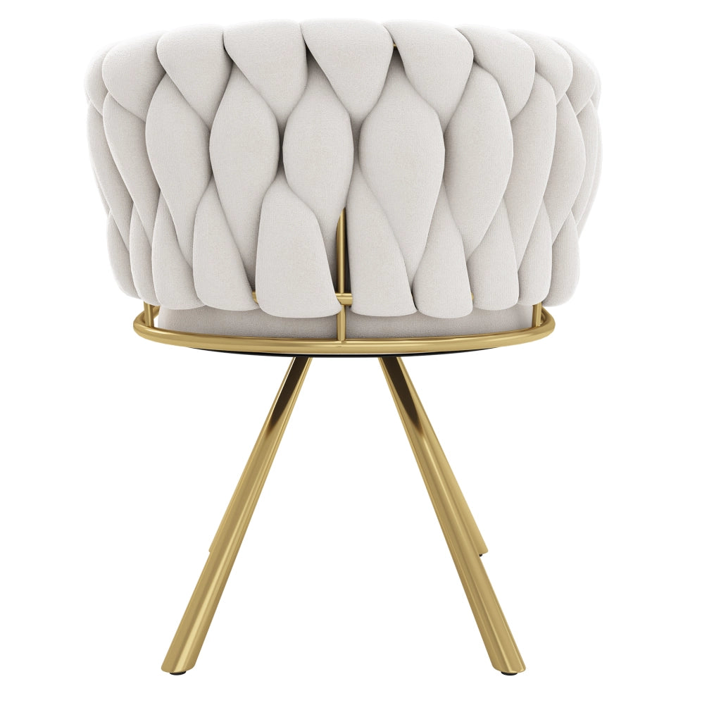 Set 2 sedie da pranzo girevoli 360° in velluto beige e oro; struttura in metallo