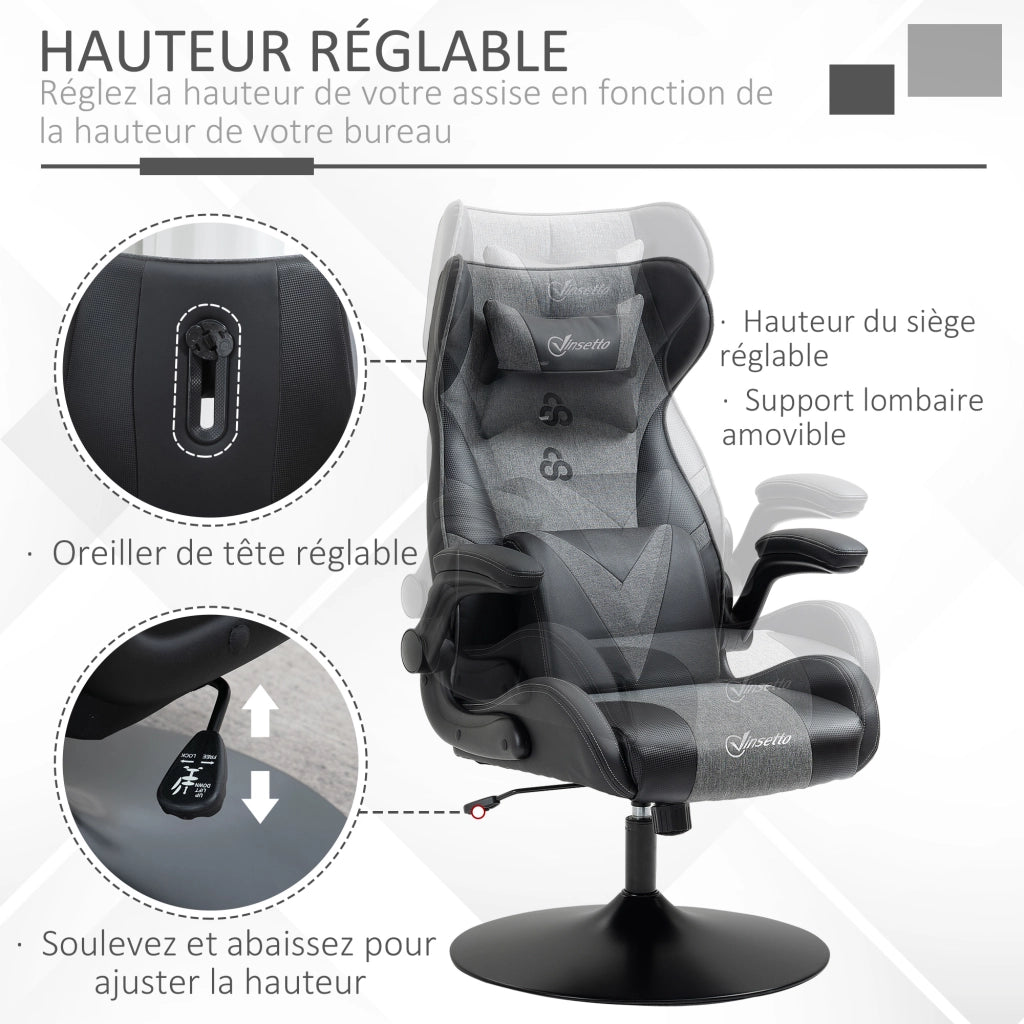 Sedia da Gaming Ergonomica ¨C Xylo ¨C Base Rotonda Altezza Regolabile Braccioli Cuscini PU Grigio Nero