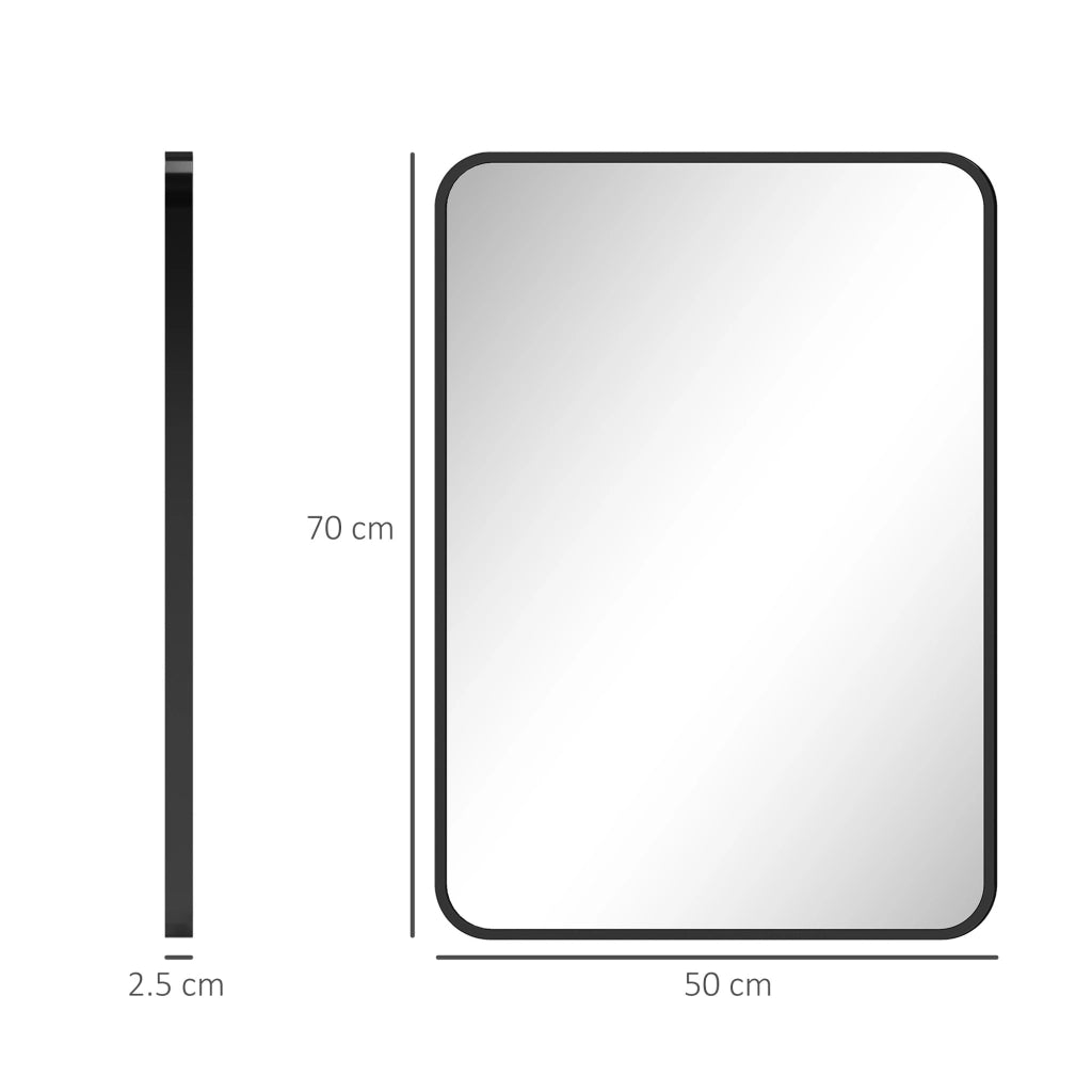 Specchio Bagno con Cornice in Metallo e Gancio, 50x2.5x70 cm, Nero