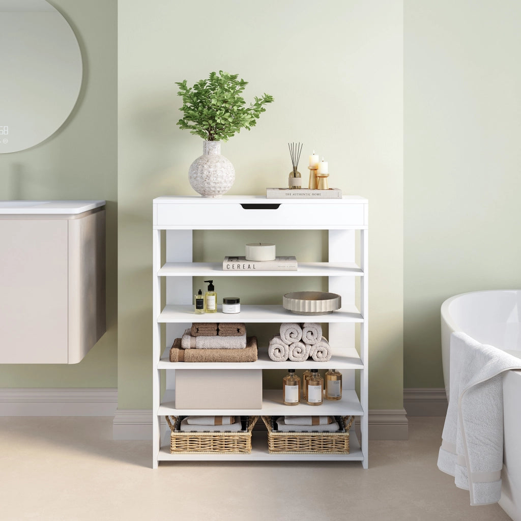 Scarpiera Boppeelo Scaffale a 5 Ripiani e Cassetto 94 x 75 x 30 cm - Bianco [en.casa]