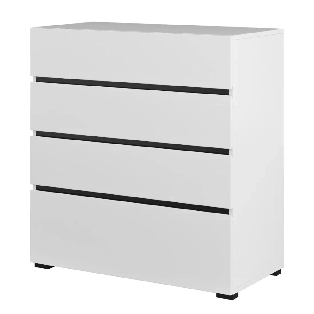 Camera completa HAVANA bianco e nero – Letto 180x200, armadio 4 porte, comodini e cassettiera