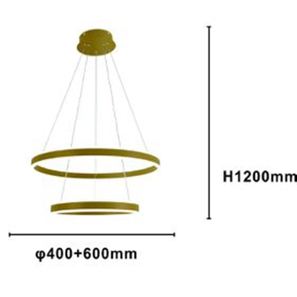 Trade Shop - Lampadario A Sospensione Led Moderno Doppio Cerchio Oro 58w Con Telecomando 31883 -