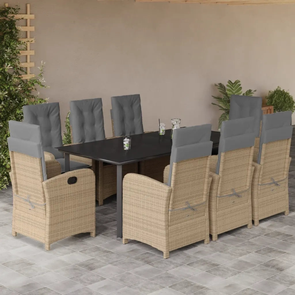 Set Pranzo da Giardino 9 pz con Cuscini Beige Misto Polyrattancod mxl 90785