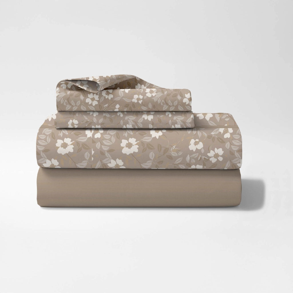 Completo Lenzuola Matrimoniale In Cotone Lenzuolo Sotto Sopra 2 Federe Certificato Oekotex Parure Letto Disegni Moderni Biancheria Di Alta Qualità ElegantBeige