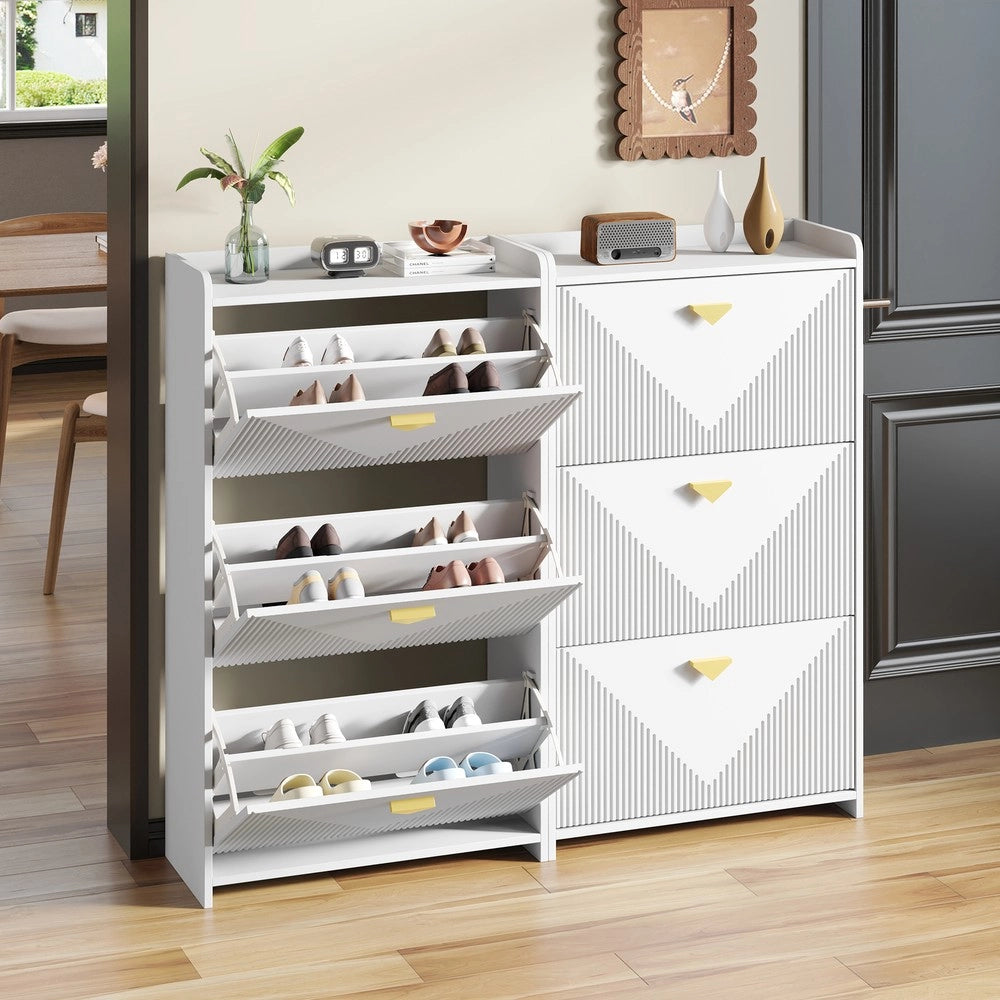 Scarpiera con Sideboard 2 Pezzi ¨C MINIMAL ¨C Bianco, MDF, 6 Ante, 140x30x120 cm