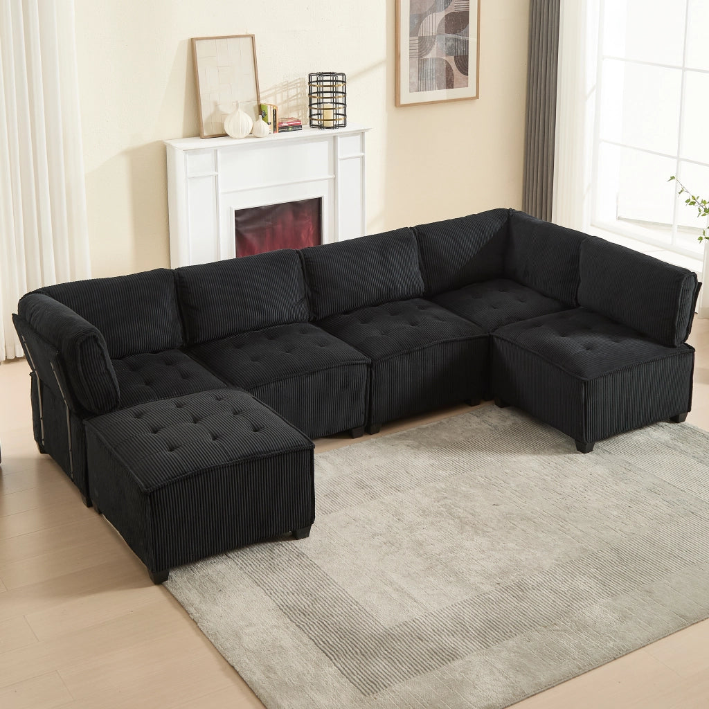 SOFA Modulare 6 posti 308 cm in tessuto corduroy nero