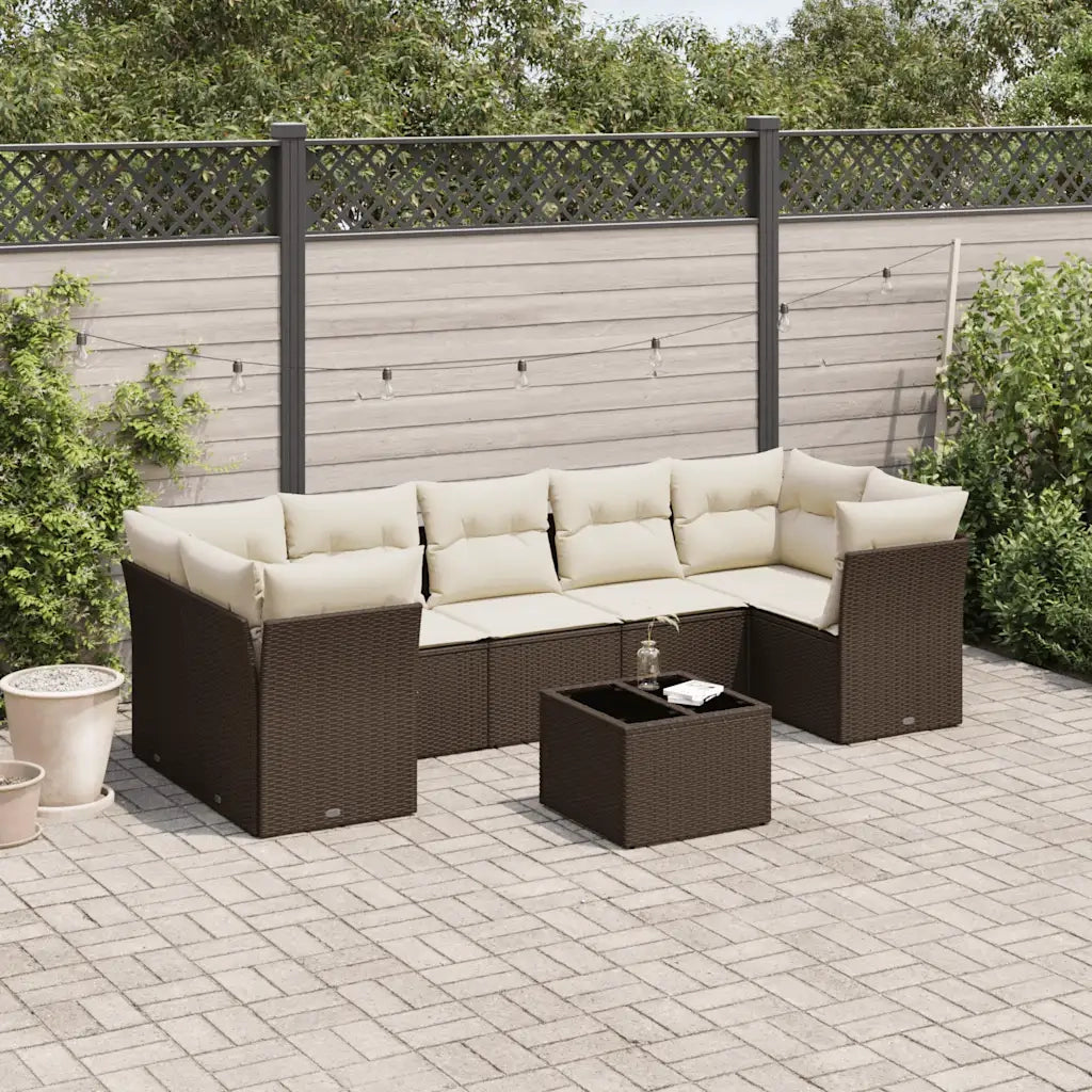Set Divani da Giardino 8 pz con Cuscini Marrone in Polyrattan 3249132