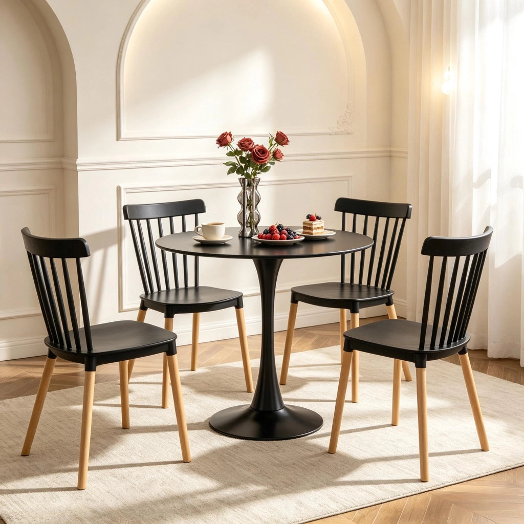 SEDIA da pranzo ergonomica 48x52,5x83 cm PP nero e legno naturale Set da 4 pezzi