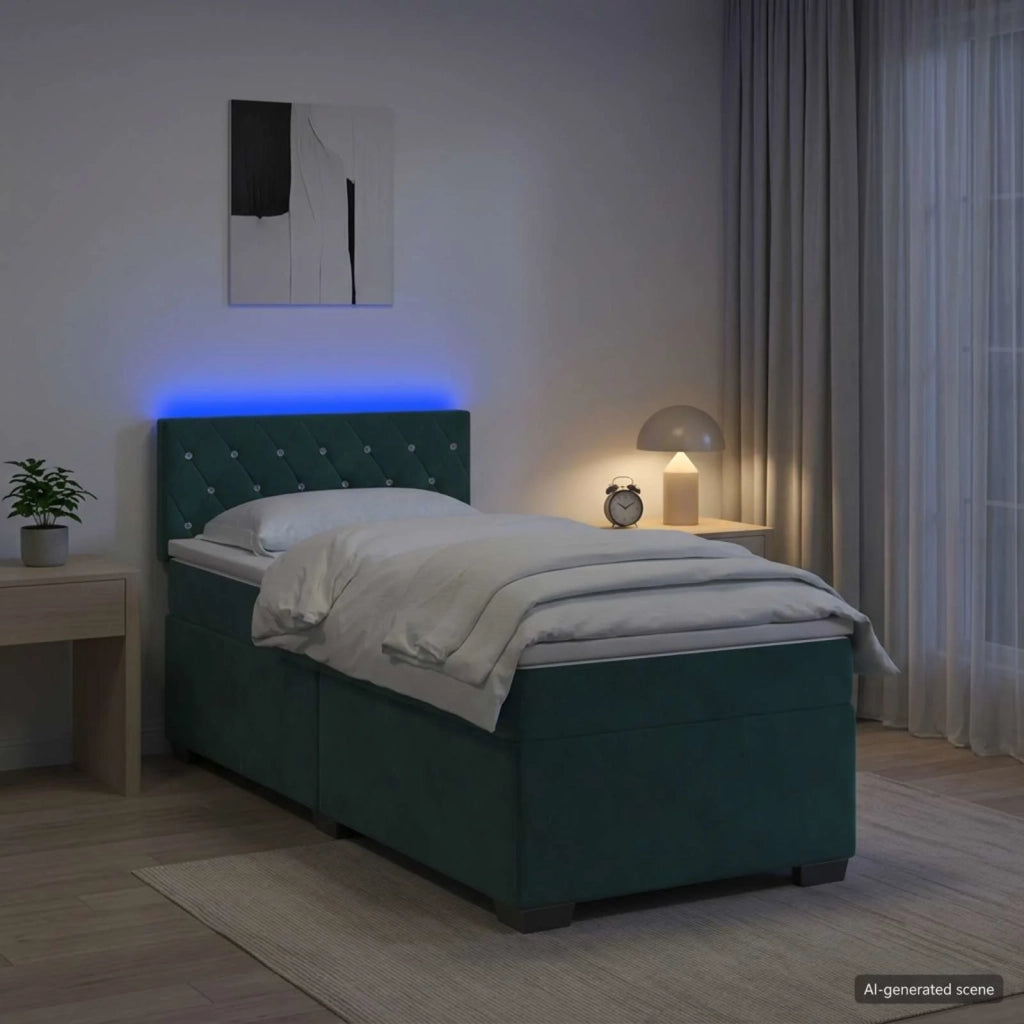 Letto con Box Spring, Materasso e LED Verde Scuro 100 x 200 cm 3452117