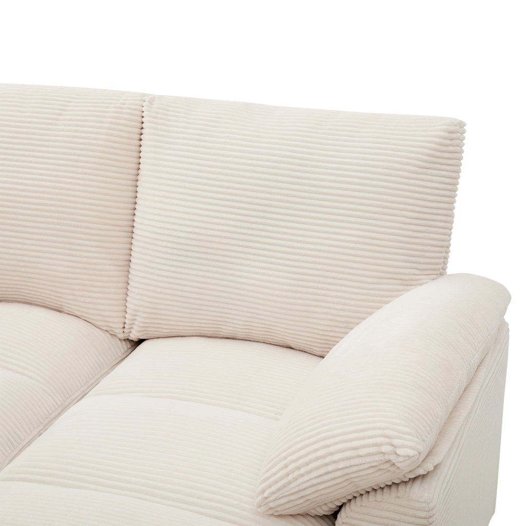 DIVANO angolare a U 293x142x93 cm in tessuto a coste beige con USB e portabicchiere
