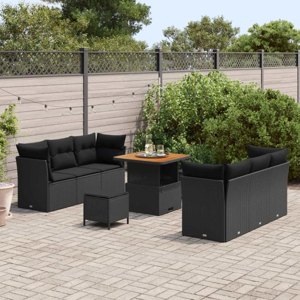 Set Divano da Giardino con cuscino 9 pcs Nero polyrattan 3363384