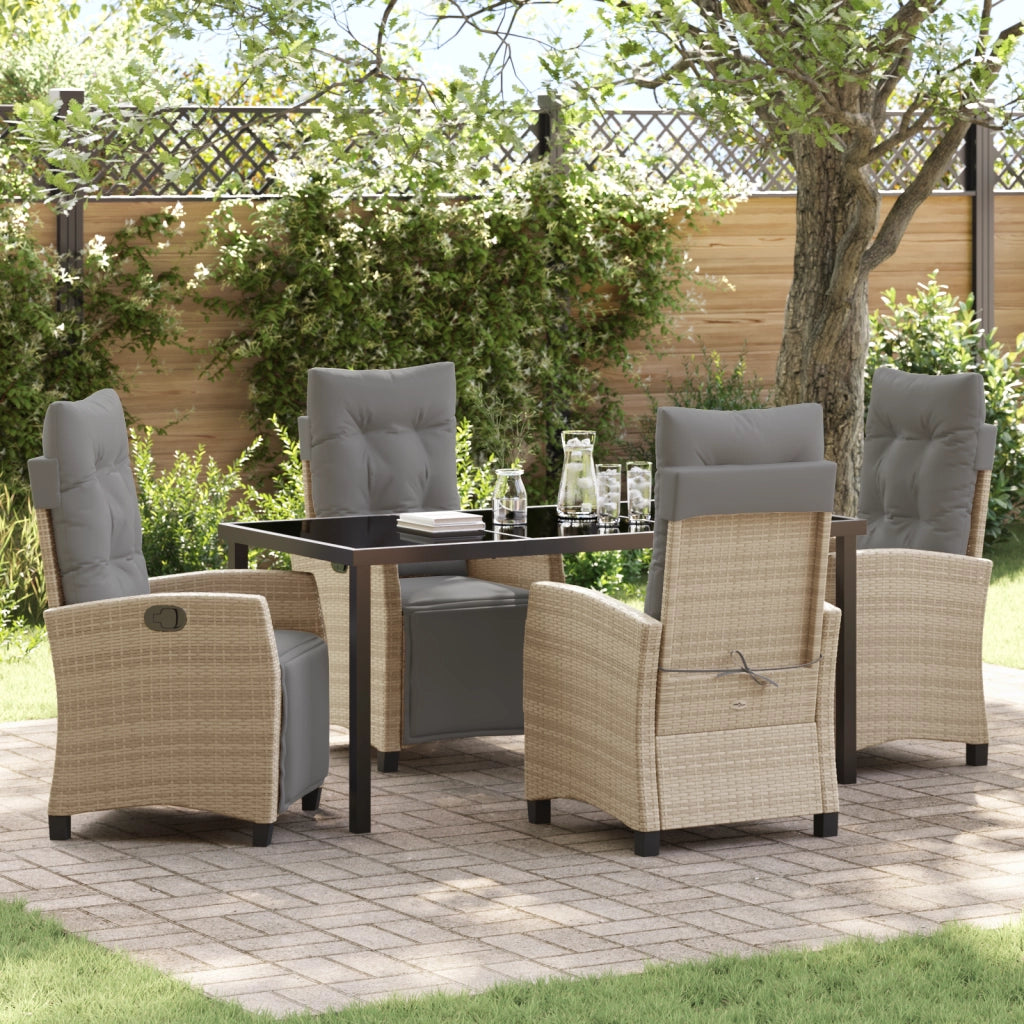 Set da Pranzo da Giardino in 5 Pezzi Beige Polyrattan