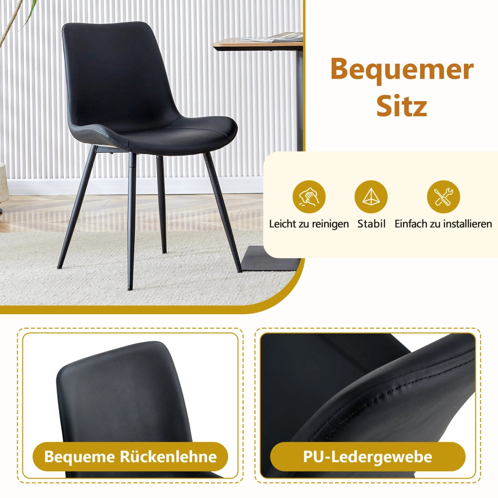 Tavolo da pranzo per 4 persone con vano contenitore e 4 sedie, in MDF, metallo e pelle PU, marrone e nero