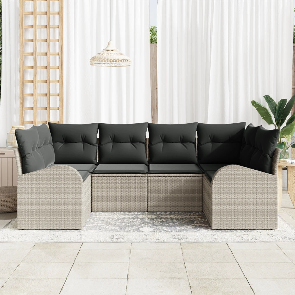 Set di divani da giardino 6 pezzi con cuscini Grigio chiaro Polyrattan
