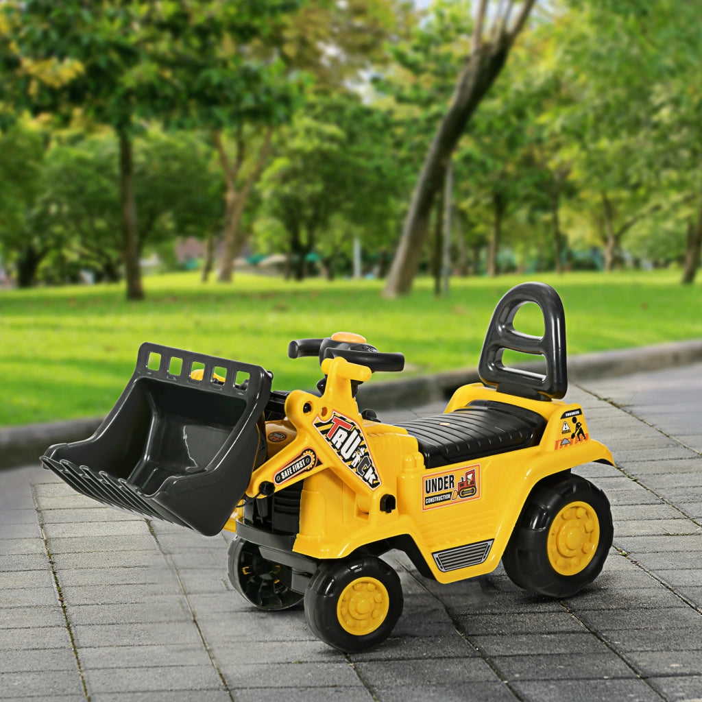 Escavatore per Bambini con Benna e Spazio Contenitore a Scomparsa, in PP e ABS, 80x26.5x39 cm, Giallo e Nero
