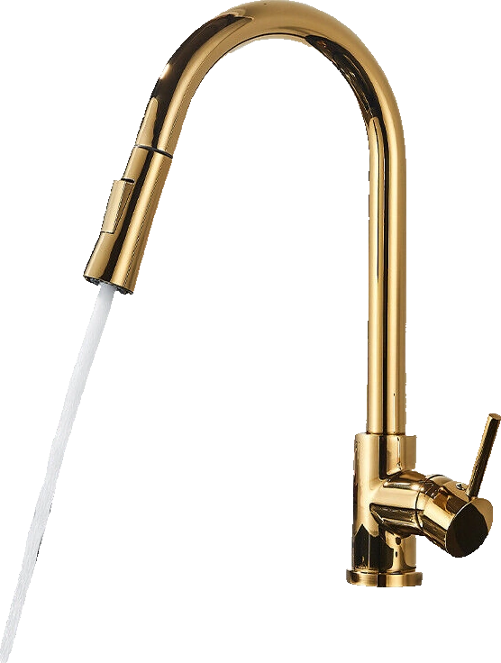 JANA | Rubinetto da cucina estraibile Premium in acciaio inox oro lucido miscelatore arco alto | gastro alta pressione ruotabile a 360° 2 attacchi
