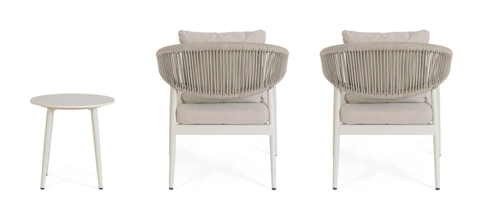 Set 3 Pezzi Salotto da Giardino con 2 Poltrone e Tavolino in Alluminio Corda Poliestere e Pietra Sinterizzata Millor