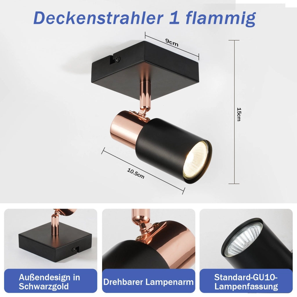 ZMH Faretto da soffitto Faretto da soffitto 1 lampadina GU10 nera orientabile 355°