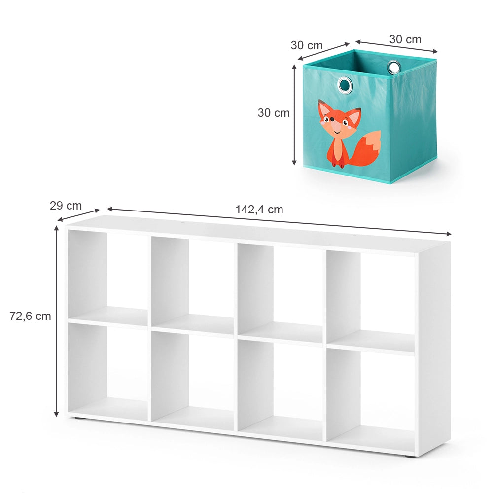 Vicco Libreria bambini Bianco 143 x 72 cm con 8 scatole pieghevoli