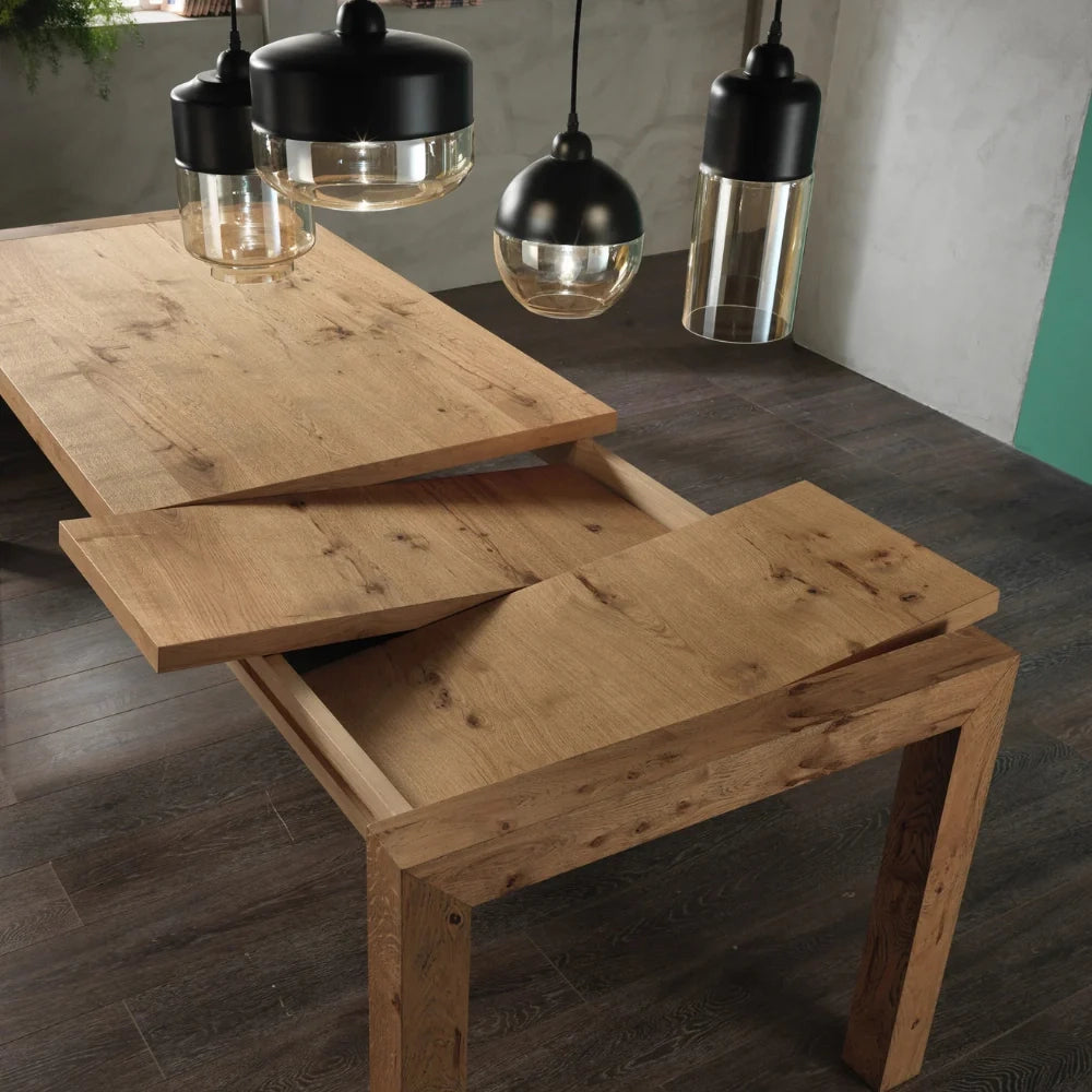 Tavolo da pranzo allungabile in legno impiallacciato rovere naturale Hunter 160-240x90 cm fino a 12 posti Made in Italy | Duzzle