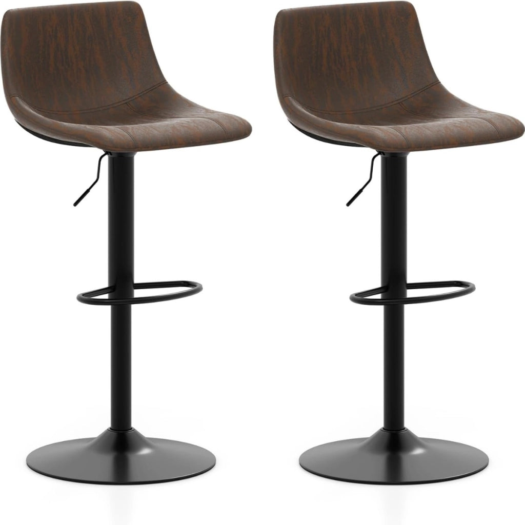 Set di 2 sgabelli da bar regolabili in altezza, Sedie alte imbottite con schienale sedie Marrone Rustico-Sgabelli da bar