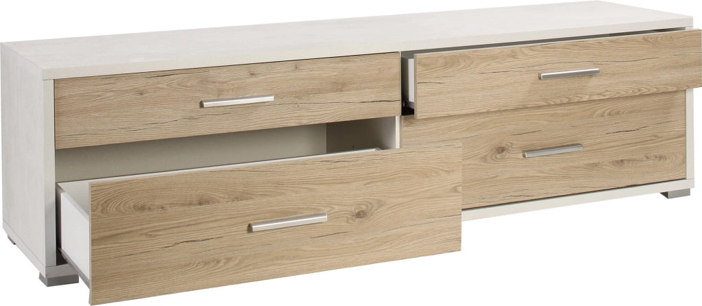 Mobile con 4 Cassetti 179x50x47 cm Ossido Bianco/Rovere Naturale