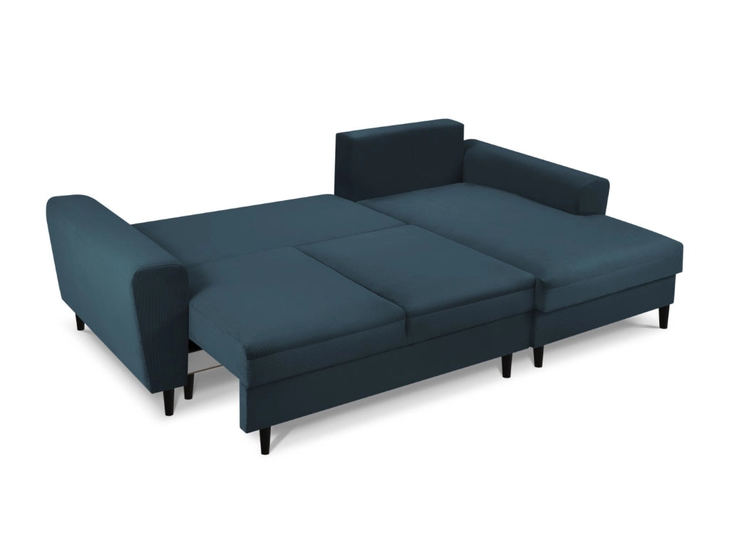Cosmopolitan Design - Divano convertibile angolare destro con contenitore "Kyoto" 4 posti in velluto a coste blu scuro 