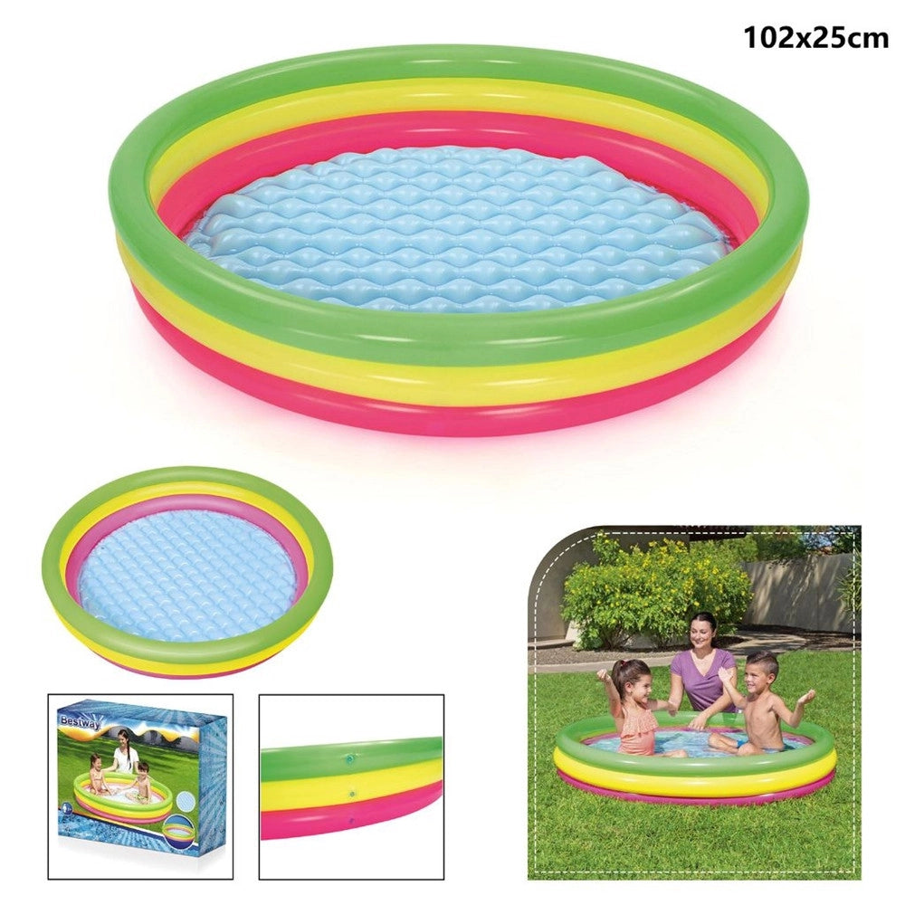 Trade Shop - Piscina Summer A 3 Anelli Color Arcobaleno Con Fondo Gonfiabile 102x25 Cm 51104 -