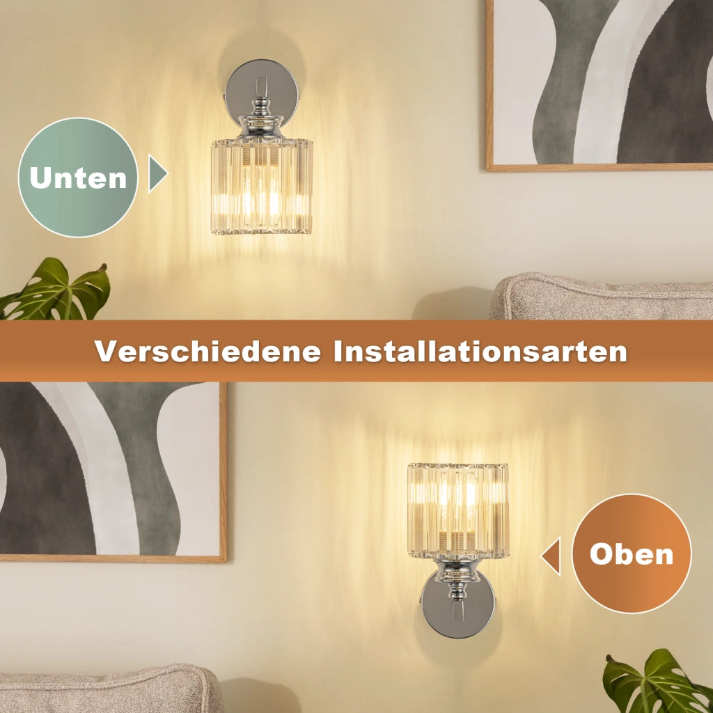 ZMH Lampada da Parete Moderna in Cristallo E27 da Interno per Comodino Corridoio Scala Camera da Letto Senza Lampadina