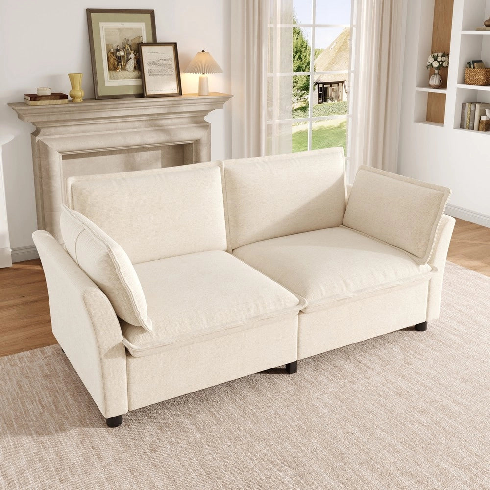 Divano 2 posti ¨C Minimal ¨C beige tessuto imbottito con braccioli cuscini