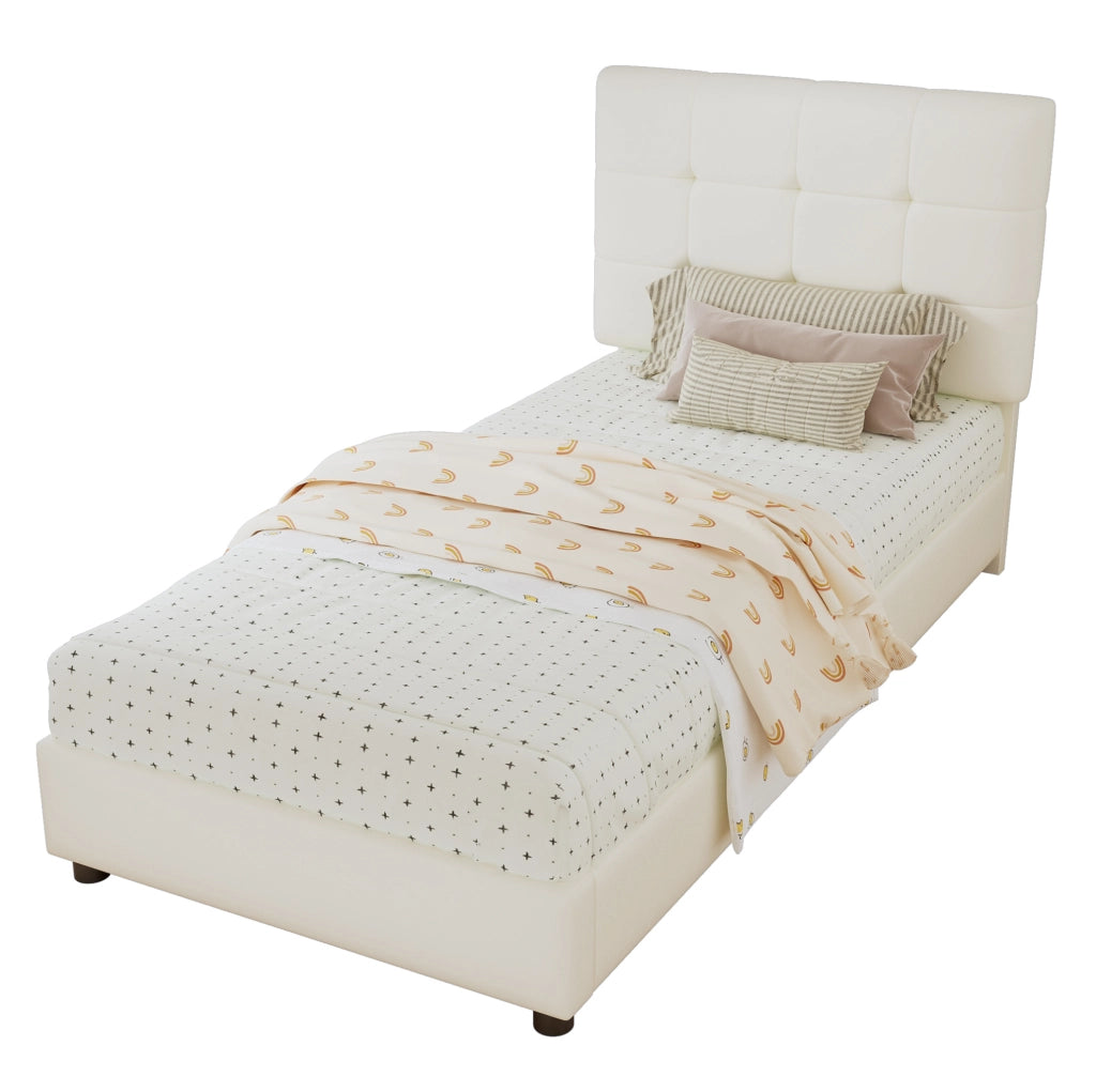 Polsterbett per bambini 90x200 cm con testiera a forma di biscotto; beige