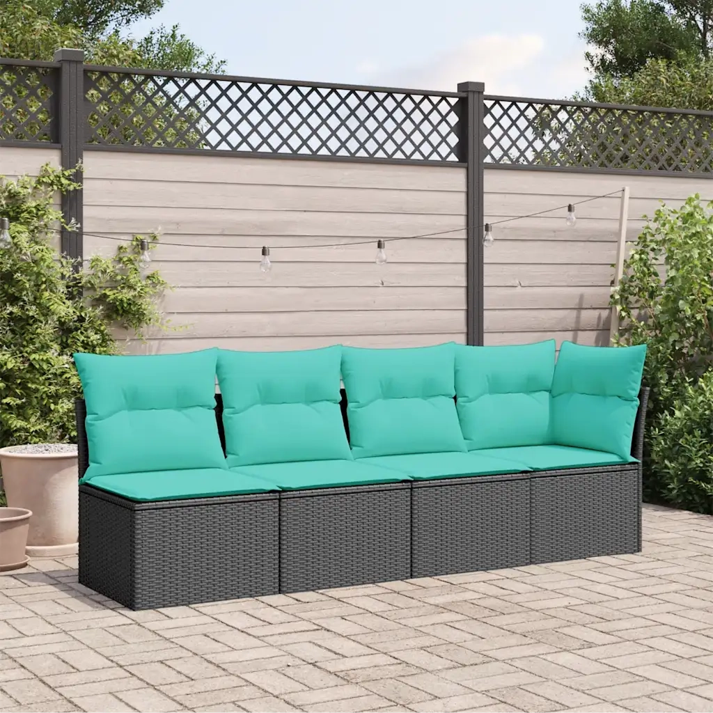 Divano da Giardino con Cuscini a 4 Posti Nero in Polyrattan