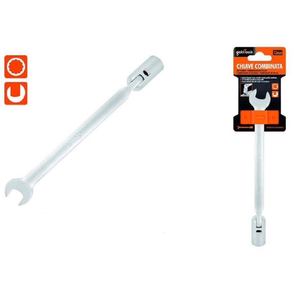 Trade Shop - Chiave Combinata 13mm Fissa E A Bussola Poligonale Con Snodo Cromo Vanadio 97561 -