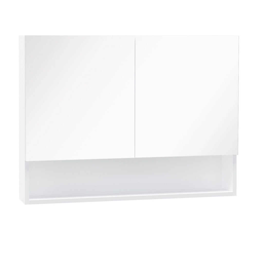 Armadio a Muro con Specchio, Luci LED, Ripiani Aperto e Interno ¨C Zephmum ¨C Bianco 80x15x60cm