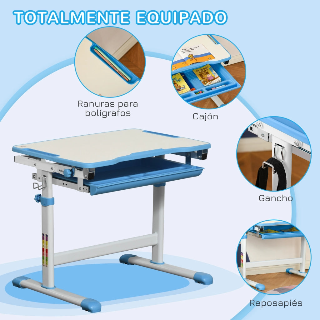 Scrivania bambini regolabile con sedia ¨C zephmum ¨C blu 66x47x77 cm