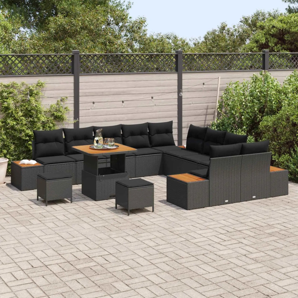Set Divano da Giardino con cuscino 13 pcs Nero Poly Rattan 3364919