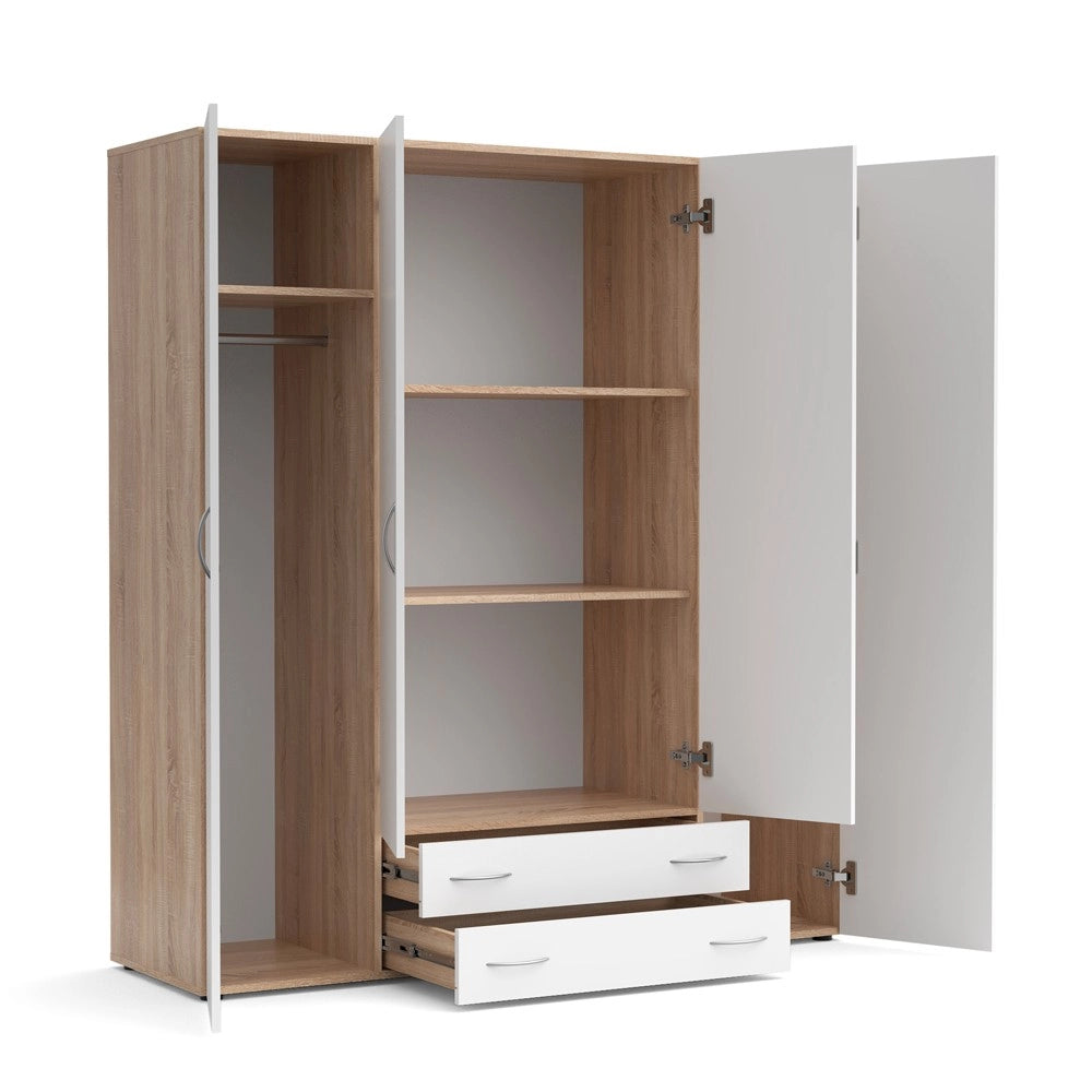 Armadio 4 ante e 2 cassetti Seba4 160x51,6x177h colore bianco e rovere
