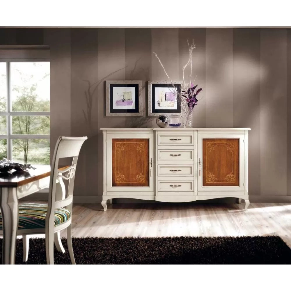 Credenza classica 2 porte 4 cassetti legno bicolore 200x52x113 - Mobili 2G