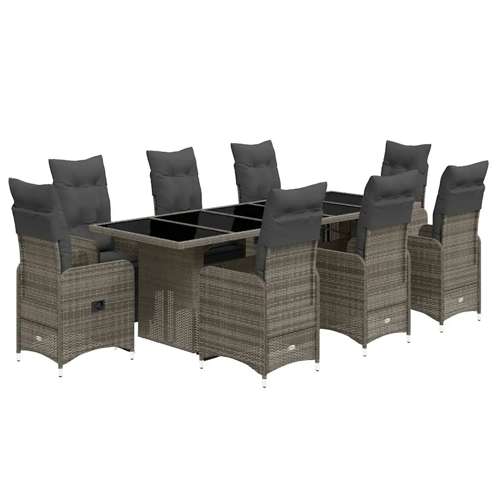 Set BistrÃ² da Giardino 9 pz con Cuscini in Polyrattan Grigio
