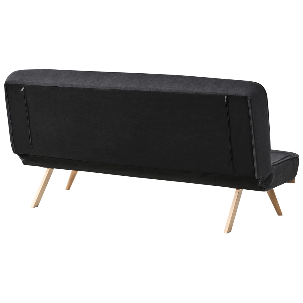 Divano letto Nero Rivestimento in tessuto Gambe in metallo 2 posti Seduta con schienale imbottito Design moderno Senza braccioli