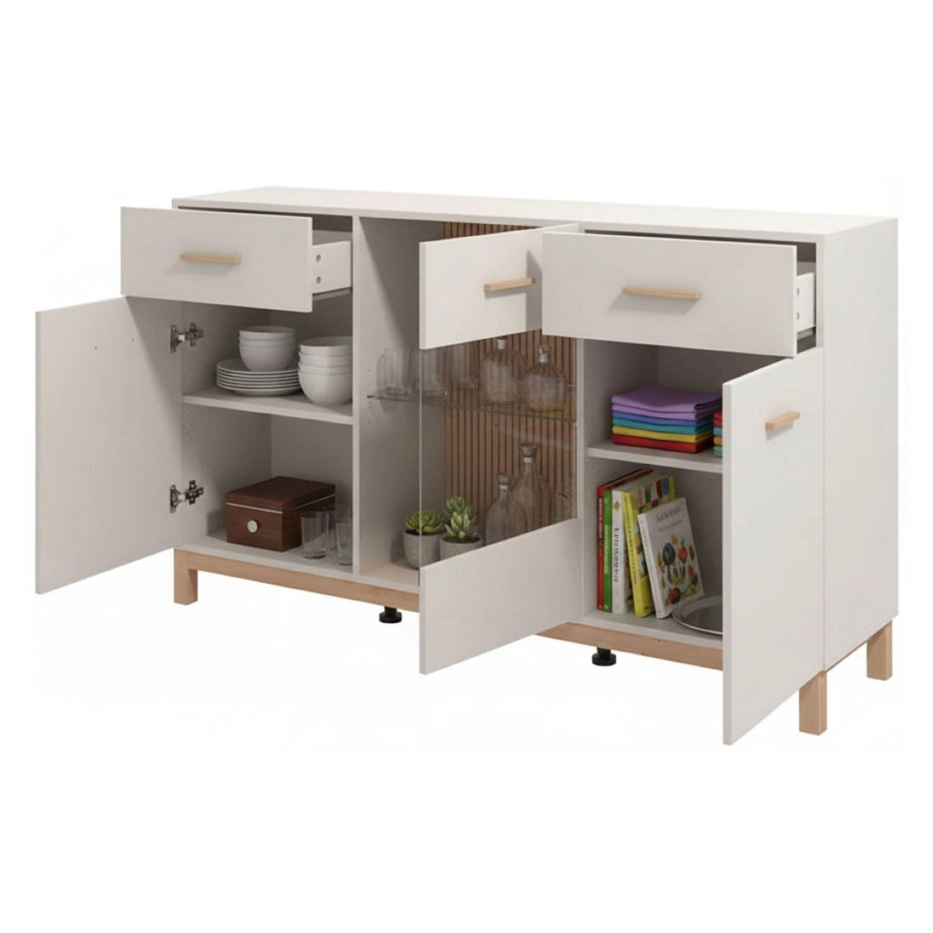 Madia Nereto, Credenza 2 Cassetti, 154x41.5x89h cm Bianco Crema