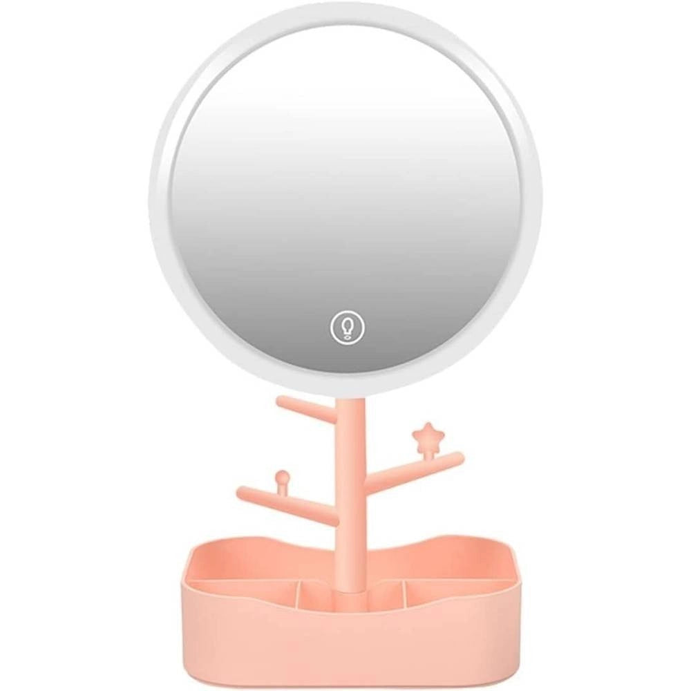 Trade Shop - Specchio Per Trucco Makeup Da Tavolo Con Luce A Led Ricaricabile + Portagioielli -
