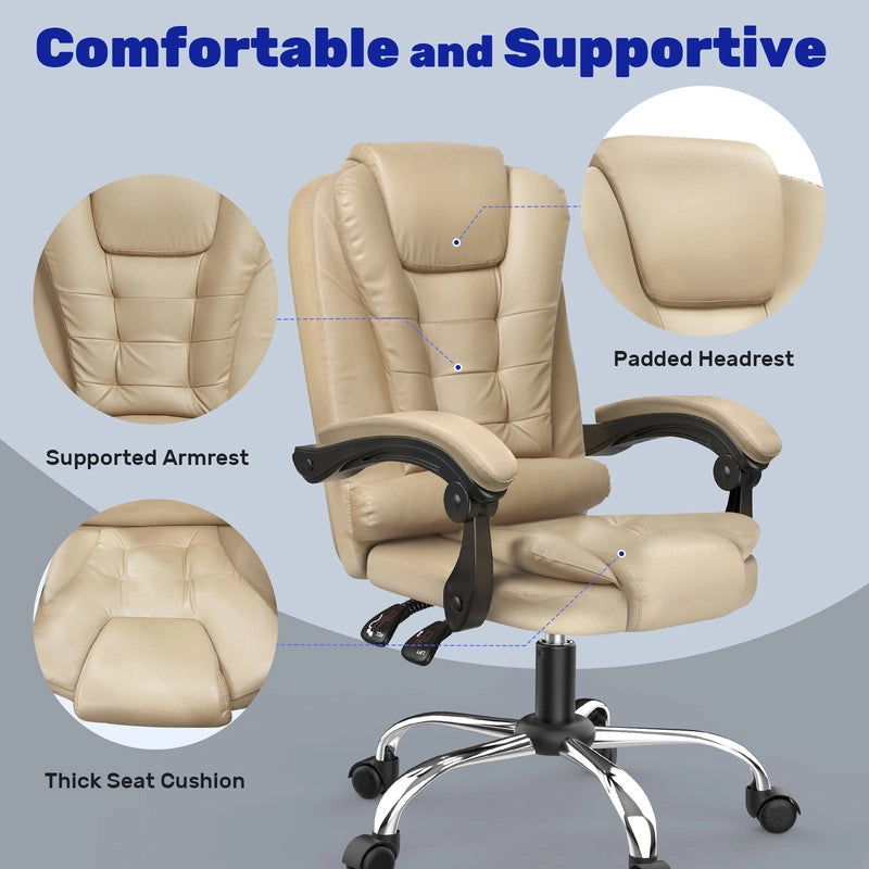 Sedia da ufficio, sedia da ufficio ergonomica  con ampio sedile imbottito, sedia da ufficio regolabile in altezza, rotelle silenziose