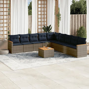 Set Divani da Giardino 10 pz con Cuscini Grigio in Polyrattan 3226068