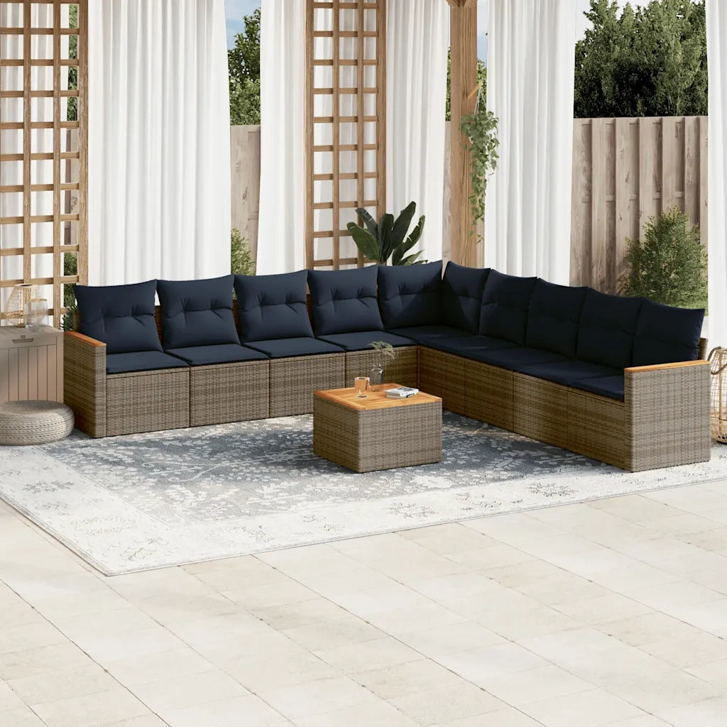 Set Divani da Giardino 10 pz con Cuscini Grigio in Polyrattan 3226068