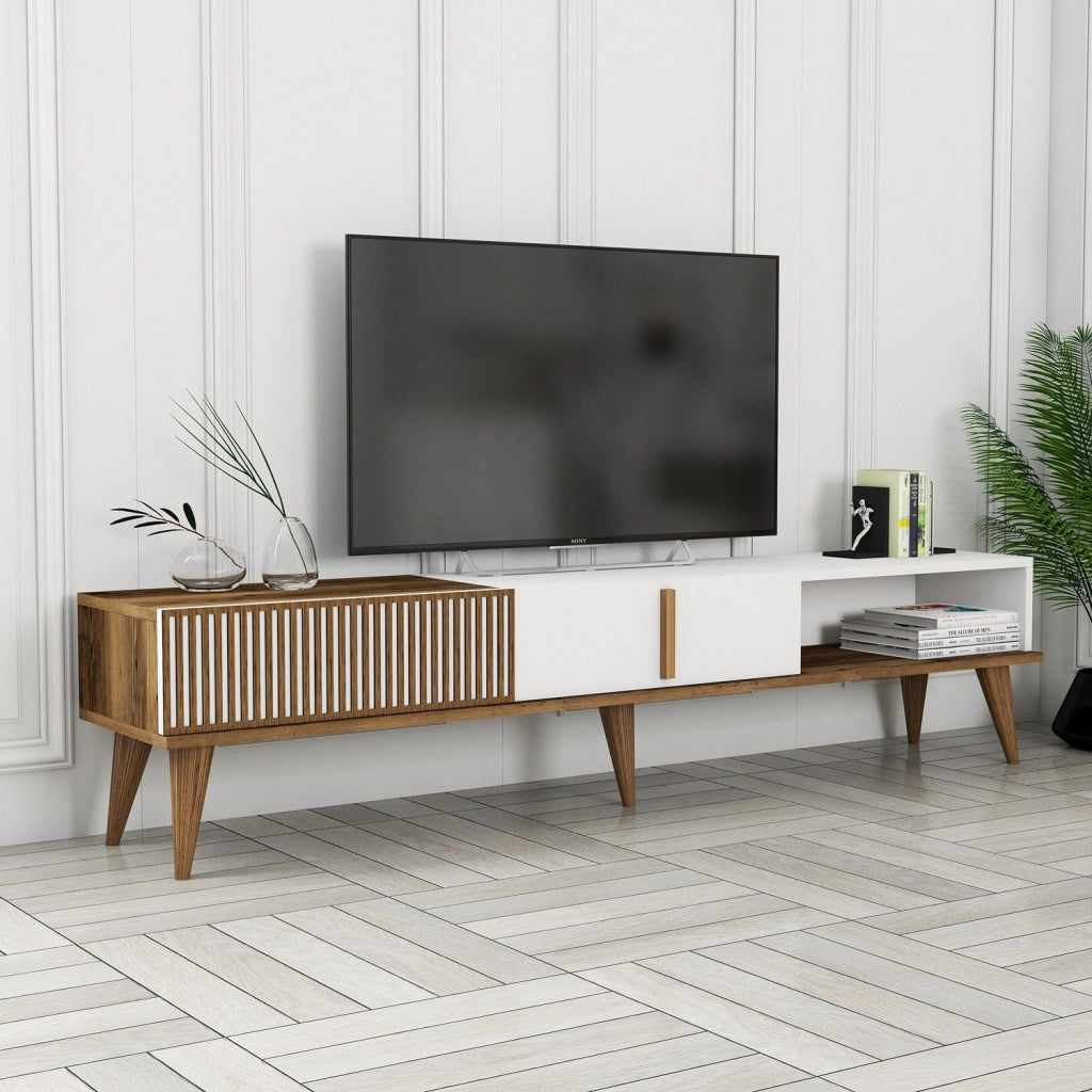 Porta TV in legno "Milan" - 180 x 35 x 40 cm - Noce, Bianco